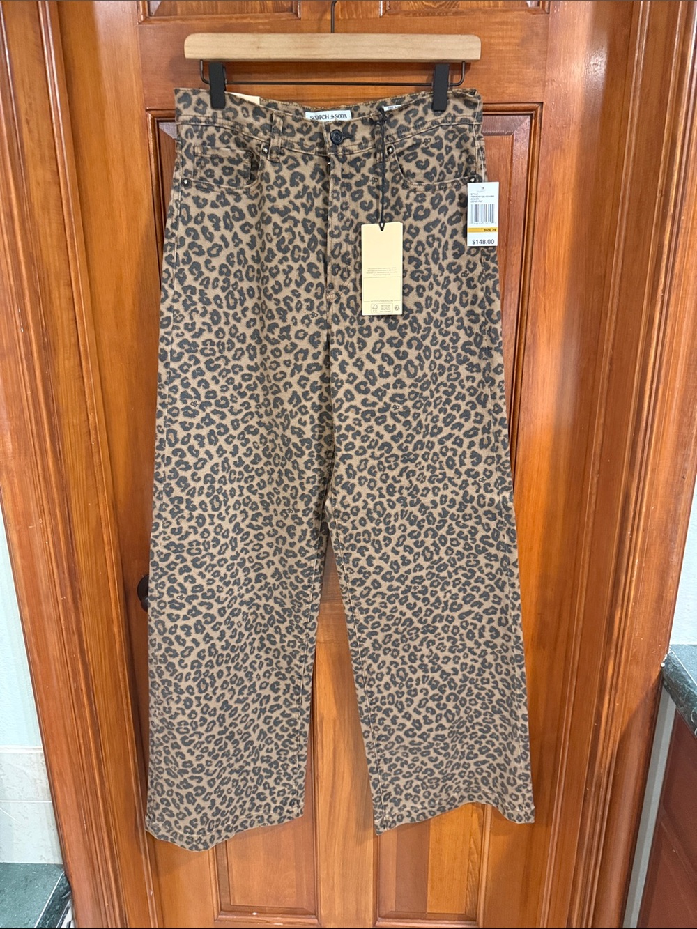 Scotch and Soda Women’s Leopard Print The Wave highest rise -wide leg - Brown